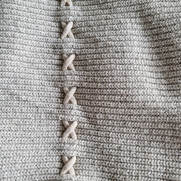 A.Gain Faux Fur Cable Knit Wool Blend Oatmeal Cardigan - Size Small - Picture 4 of 7